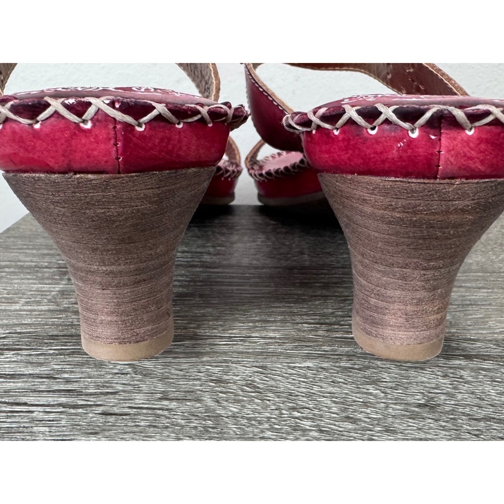 Spring Step L'Artiste Via Red Floral Whipstitch Kitten Heel Slide Sandal 10.5 11 - Picture 9 of 13